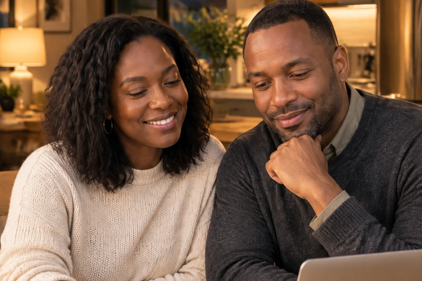 A couple going through papers at home